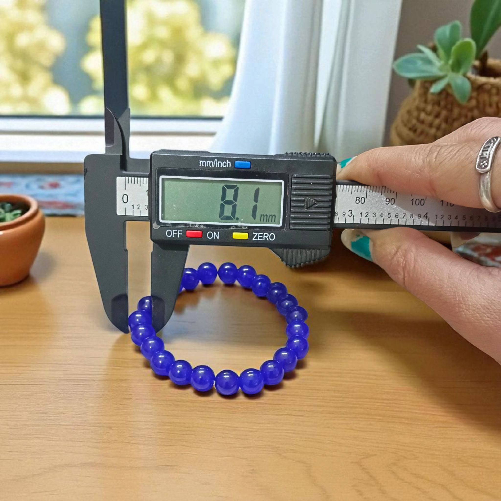 Natural Blue Agate (Blue Hakik) Stretchable Bracelet with 8mm Beads – Lab Certified