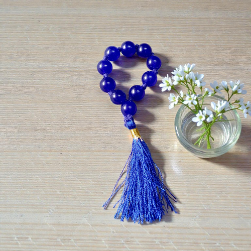 Natural Blue Agate Finger Mala 9+1 Beads | Neela Hakik | Lab Certified