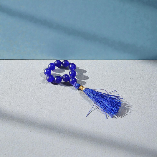 Natural Blue Agate Neela Hakik Finger Mala 9+1 Beads Lab Certified 8mm