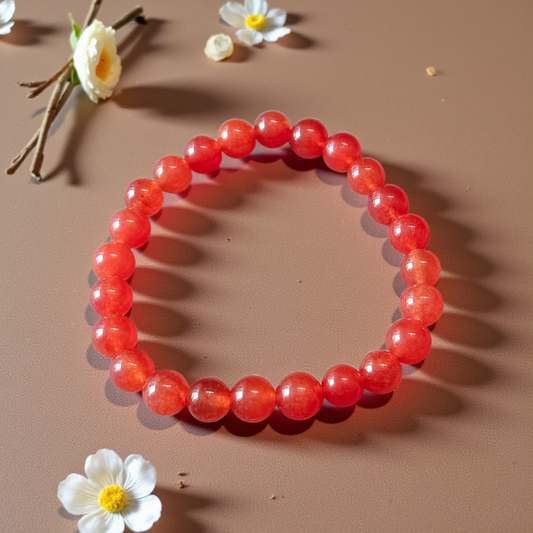 Natural Carnelian Bracelet with 8mm round beads on stretchable string, lab certified