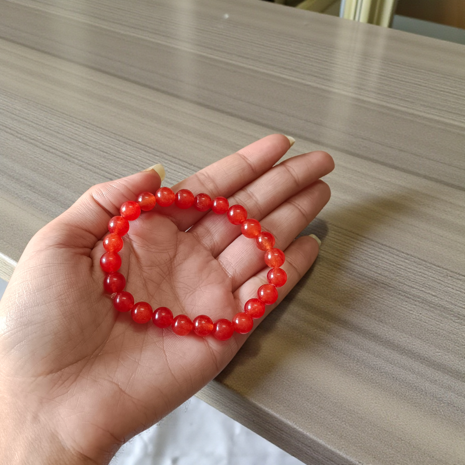 Natural Carnelian Bracelet with 8mm round beads on stretchable string, lab certified