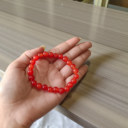 Natural Carnelian Bracelet with 8mm round beads on stretchable string, lab certified