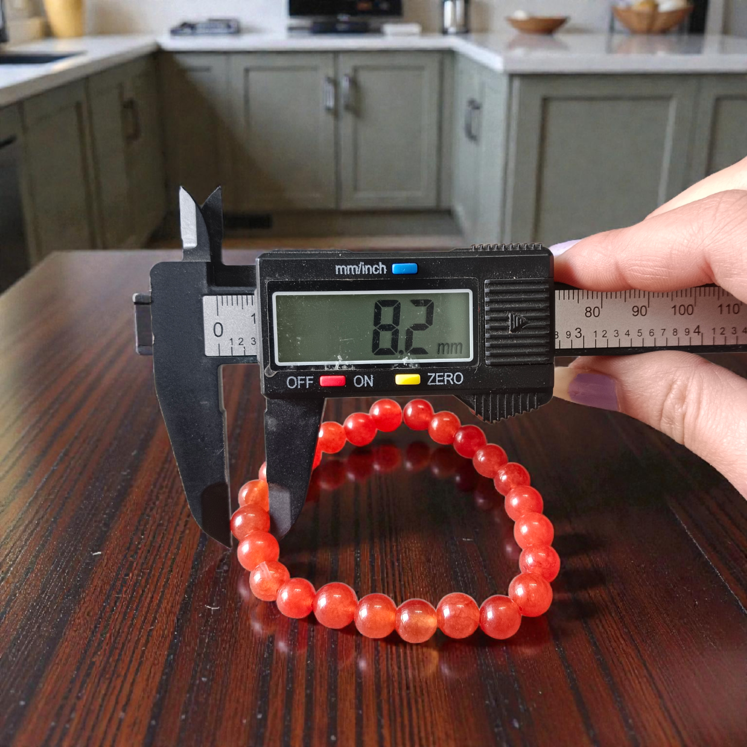 Natural Carnelian Bracelet with 8mm round beads on stretchable string, lab certified