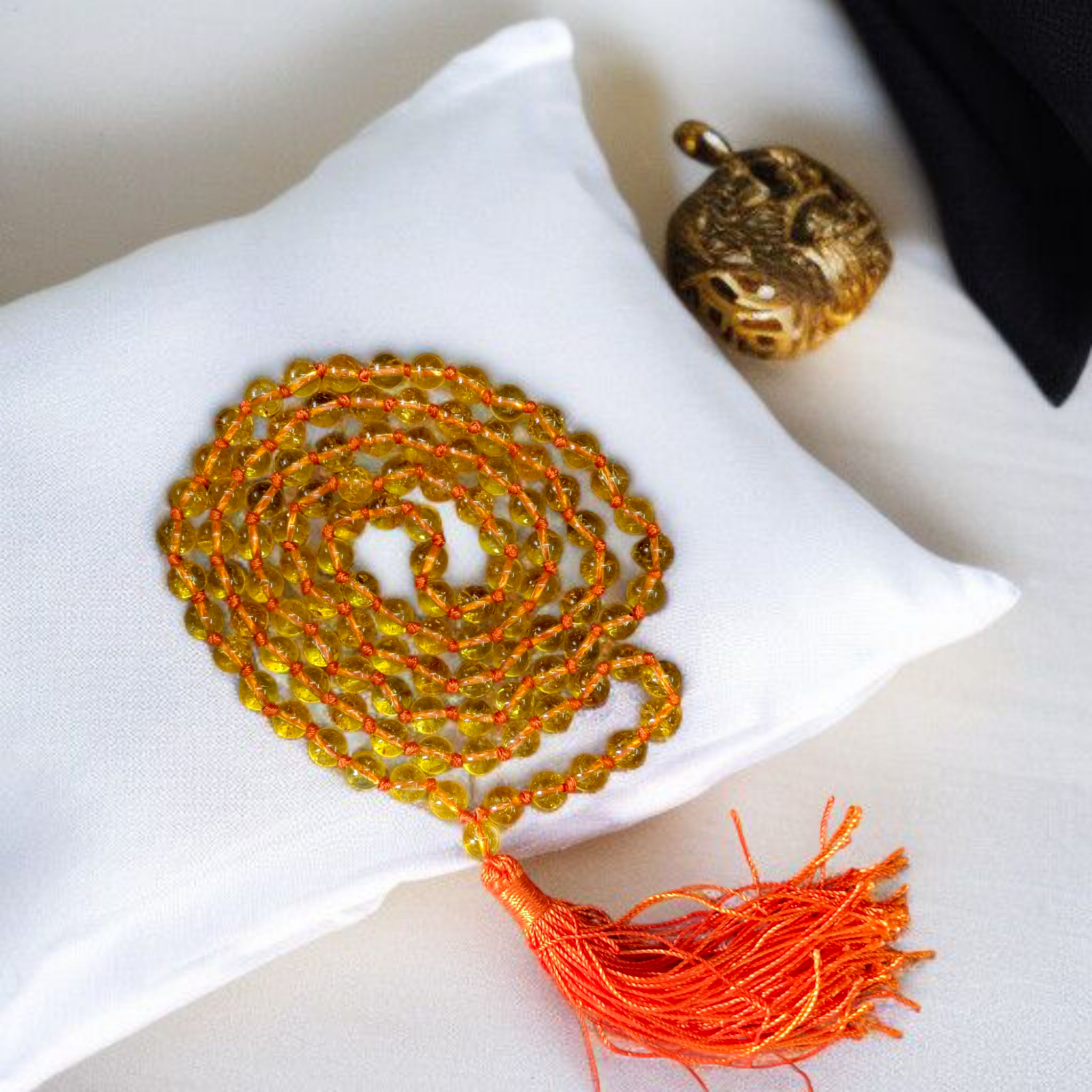 Natural Citrine Crystal Mala with 108+1 and 27+1 Beads, Used for Meditation, Japa, Chanting – Lab Certified Spiritual Accessory for Men and Women