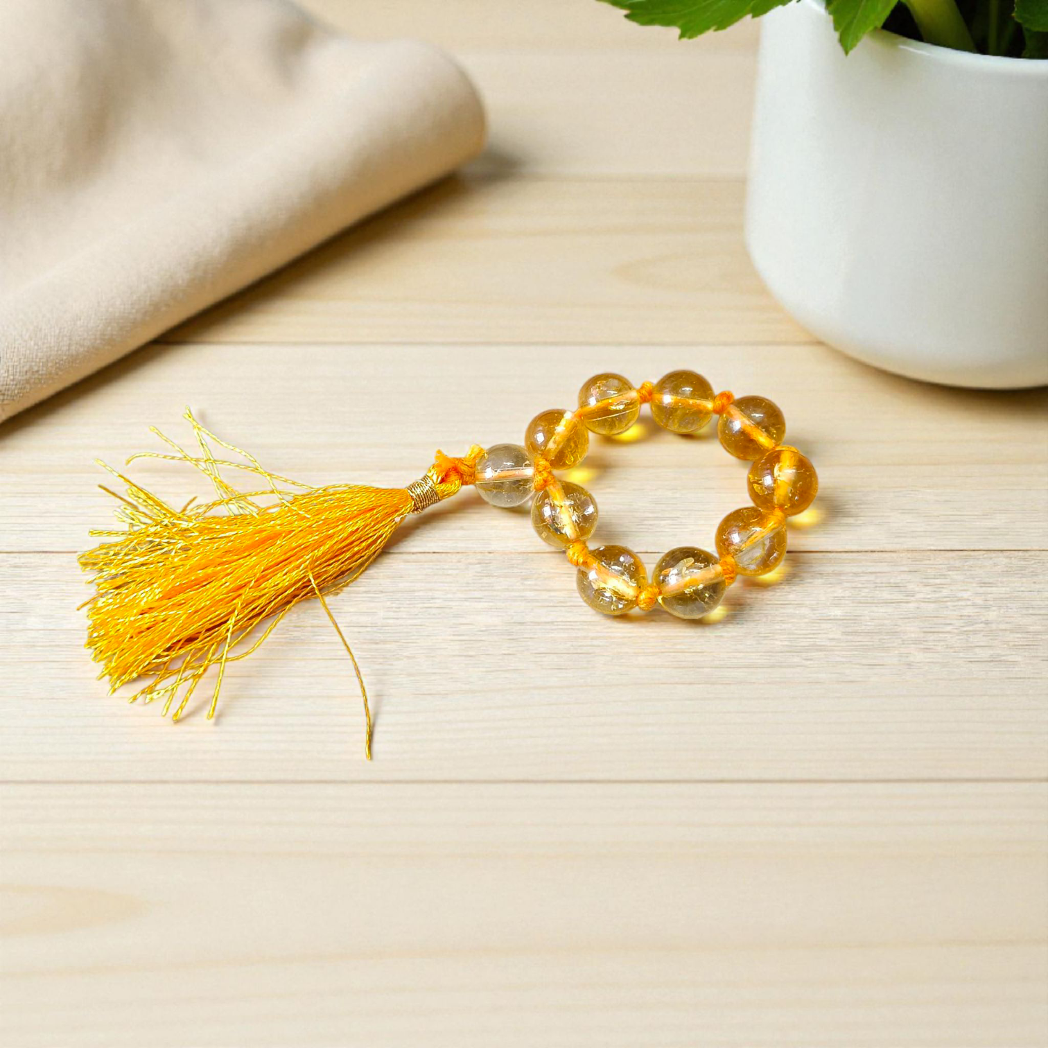 Natural Citrine Finger Mala with 9+1 polished 8mm Sunhela beads, lab-certified gemstone mala used for prosperity and meditation