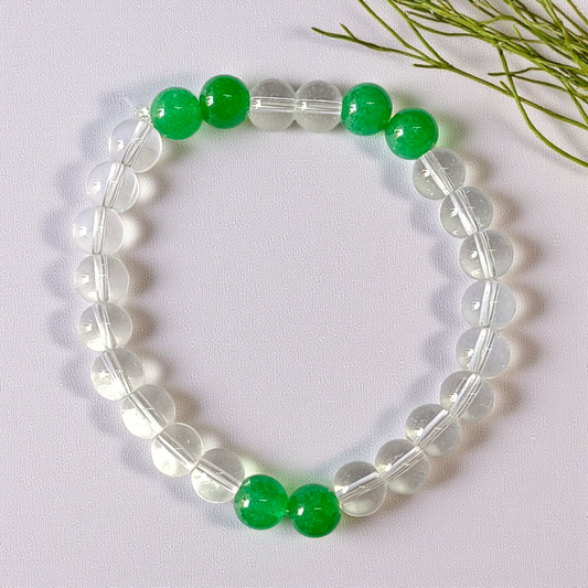 Natural Clear Quartz and Aventurine Crystal Healing Bracelet 8MM Lab Certified for Positivity Prosperity Energy Balance