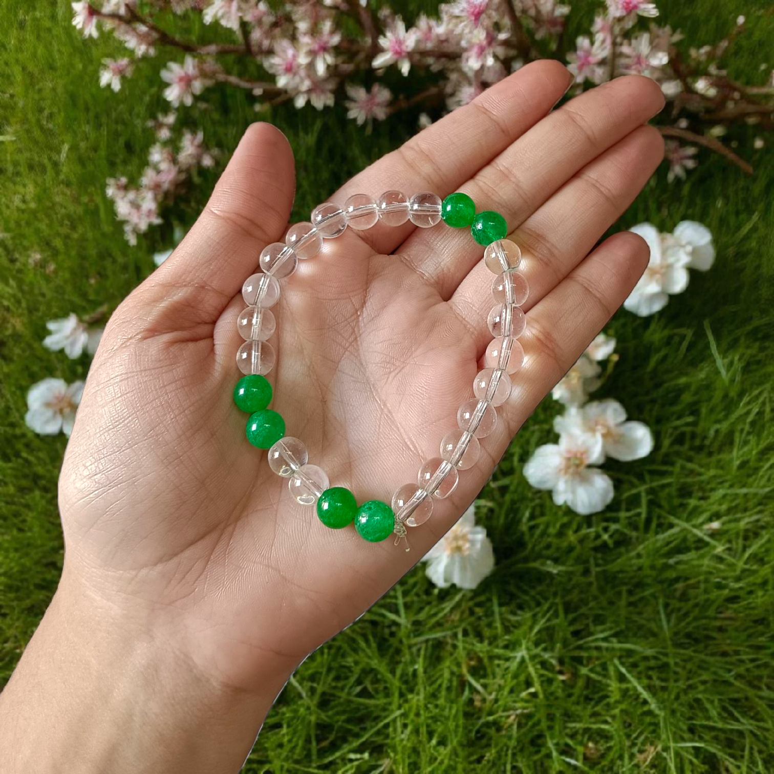 Natural Clear Quartz and Aventurine Crystal Healing Bracelet 8MM Lab Certified for Positivity Prosperity Energy Balance