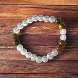 Natural Clear Quartz and Tiger Eye Bracelet 8MM Stretchable Lab Certified Crystal Healing Bracelet for Wealth Protection Energy Balance