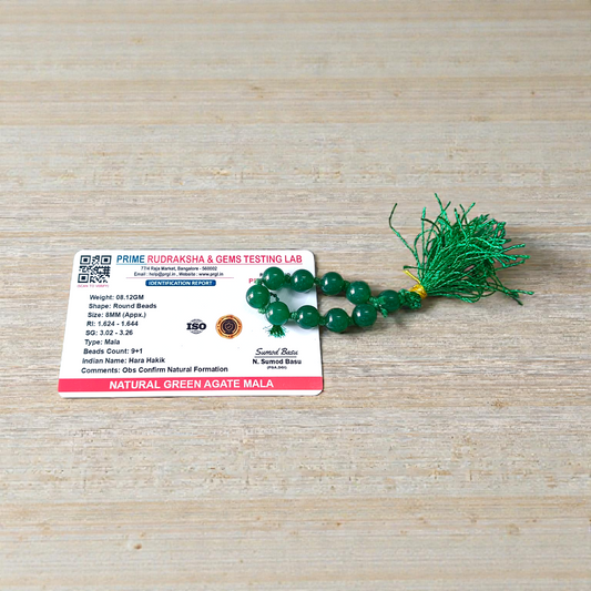 Natural Green Agate Hara Hakik Finger Mala 9+1 Beads Lab Certified 8mm