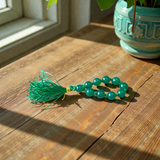 Natural Green Agate Hara Hakik Finger Mala 9+1 Beads Lab Certified 8mm