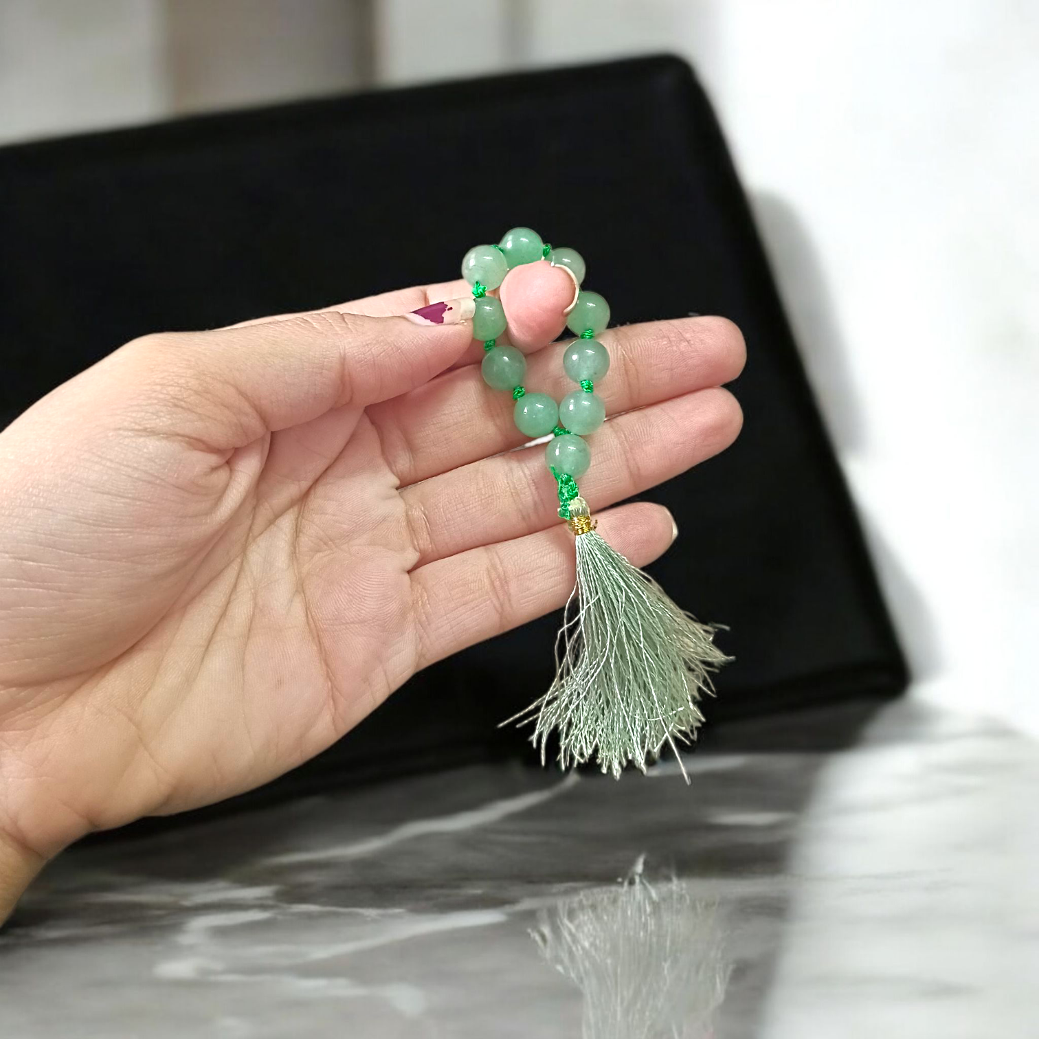 Natural Green Aventurine Finger Mala with 9+1 Beads (8mm) – Lab Certified Margaj Japa Mala for Meditation, Energy Cleansing, and Prosperity