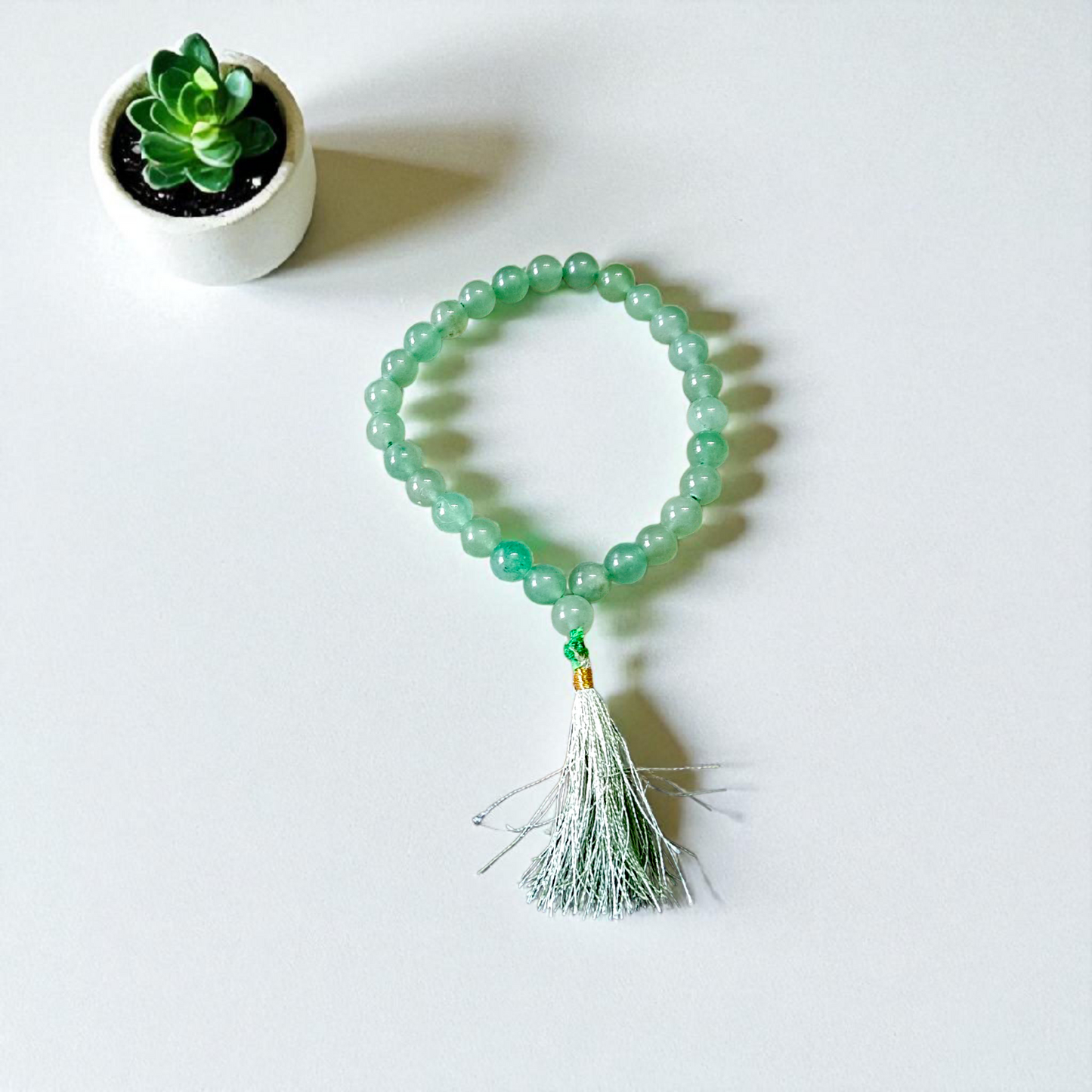Natural Green Aventurine Japa Mala with 108+1 and 27+1 beads, 8mm lab-certified Margaj stone for meditation, chanting, and healing by Gurupujan