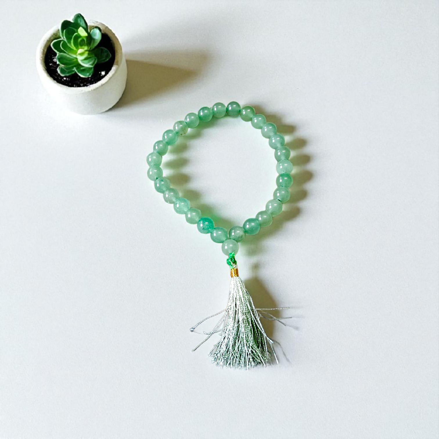 Natural Green Aventurine Japa Mala with 108+1 and 27+1 beads, 8mm lab-certified Margaj stone for meditation, chanting, and healing by Gurupujan