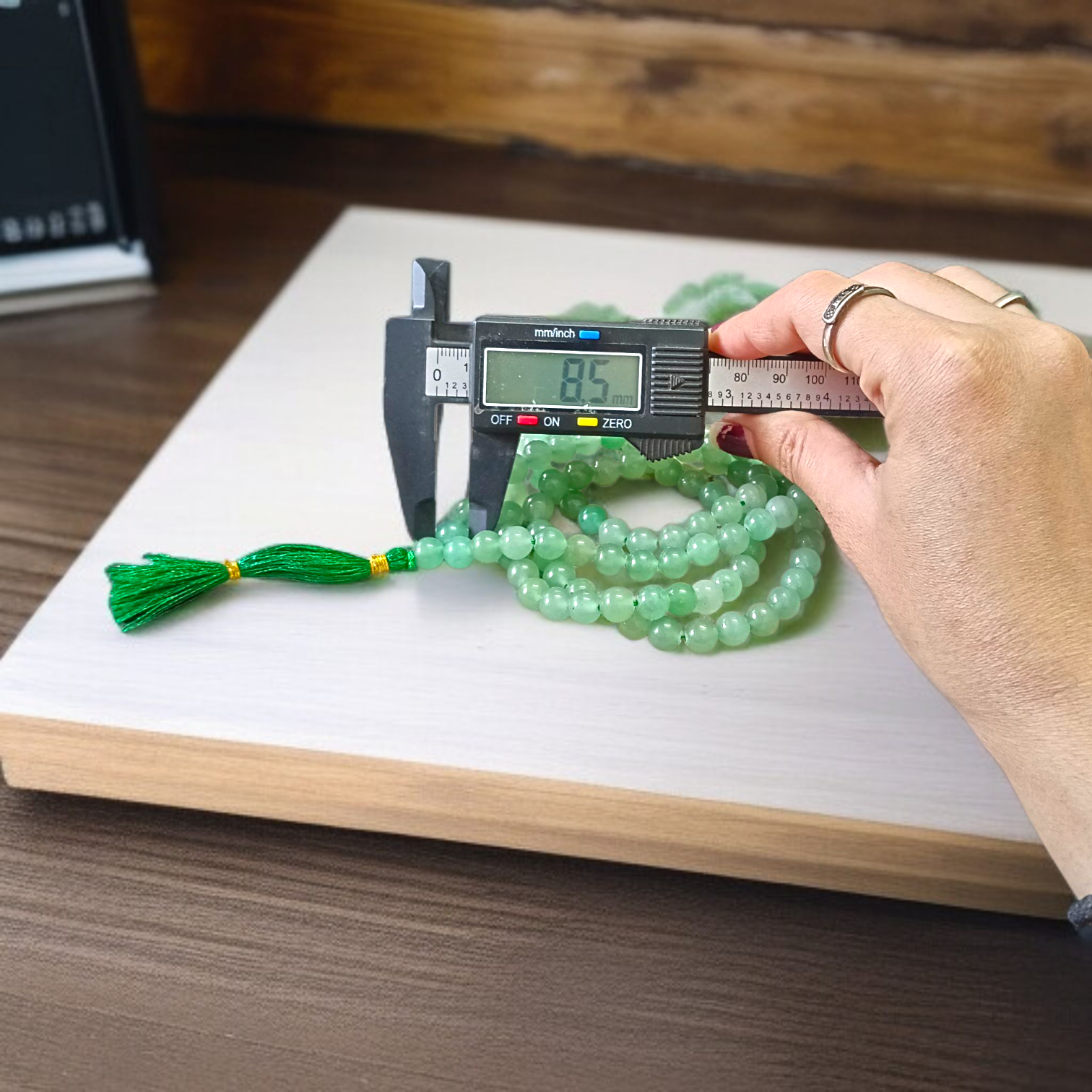 Natural Green Aventurine Japa Mala with 108+1 and 27+1 beads, 8mm lab-certified Margaj stone for meditation, chanting, and healing by Gurupujan