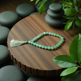 Natural Green Aventurine Japa Mala with 108+1 and 27+1 beads, 8mm lab-certified Margaj stone for meditation, chanting, and healing by Gurupujan