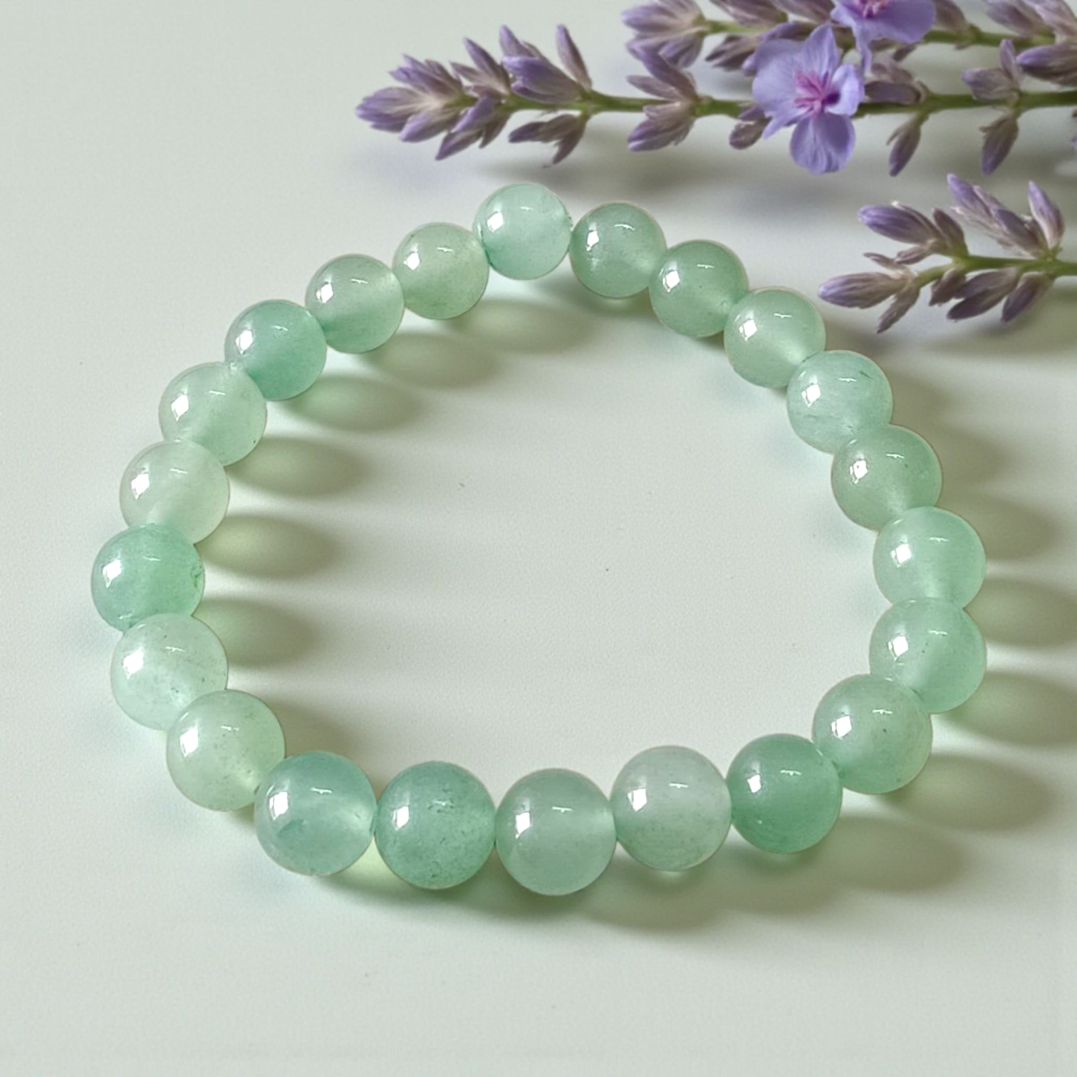Natural Green Aventurine (Margaj) Bracelet with 8mm Stretchable Beads – Lab Certified Healing Stone Bracelet for Prosperity and Positive Energy