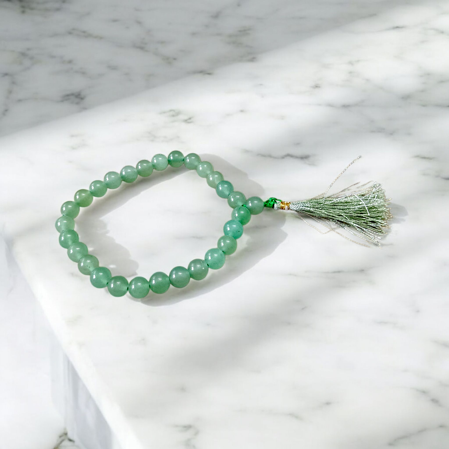 Natural Green Aventurine Margaj Japa Mala with 27+1 Beads (8mm) – Lab Certified Meditation Mala for Energy Cleansing and Prosperity