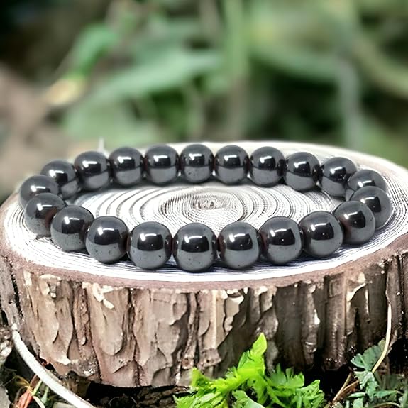 Natural Hematite Bracelet 8-9mm Stretchable Healing Beads Lab Certified for Chakra Balancing & Protection