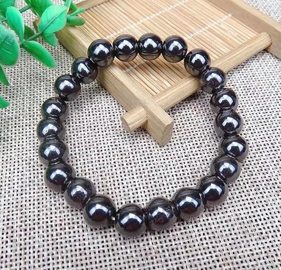 Natural Hematite Bracelet 8-9mm Stretchable Healing Beads Lab Certified for Chakra Balancing & Protection