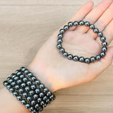 Natural Hematite Bracelet 8-9mm Stretchable Healing Beads Lab Certified for Chakra Balancing & Protection