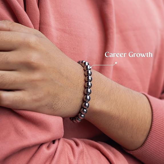 Natural Hematite Bracelet 8-9mm Stretchable Healing Beads Lab Certified for Chakra Balancing & Protection