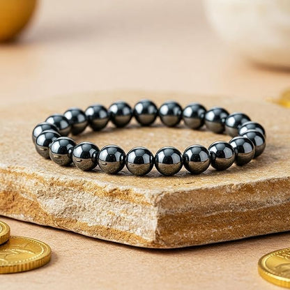 Natural Hematite Bracelet 8-9mm Stretchable Healing Beads Lab Certified for Chakra Balancing & Protection