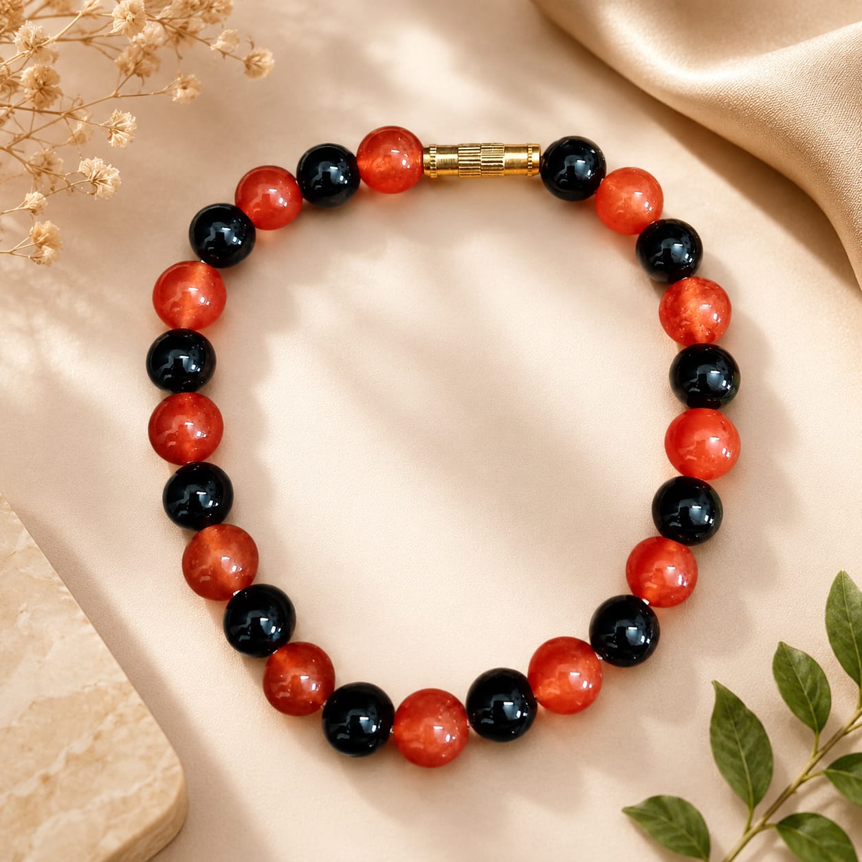 Natural Hessonite Black Agate Bracelet 8MM Lab Certified Gemstone Bracelet for Protection Prosperity Spiritual Healing Daily Wear