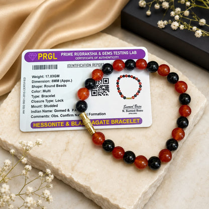 Natural Hessonite Black Agate Bracelet 8MM Lab Certified Gemstone Bracelet for Protection Prosperity Spiritual Healing Daily Wear