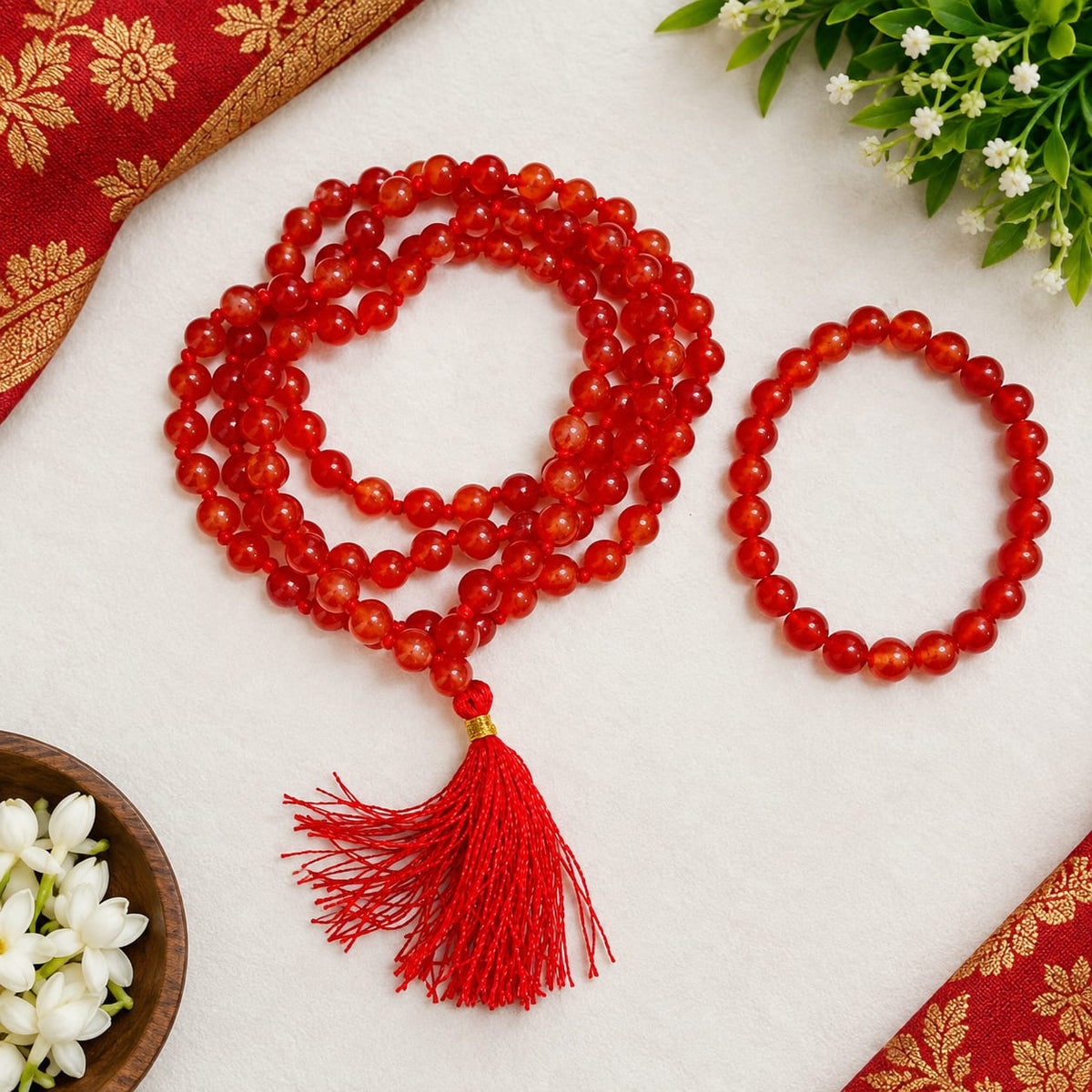 Natural Hessonite Gomed Mala and Bracelet Combo Lab Certified for Rahu Dosh
