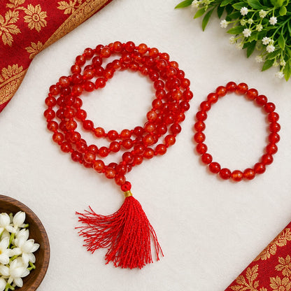 Natural Hessonite Gomed Mala and Bracelet Combo Lab Certified for Rahu Dosh