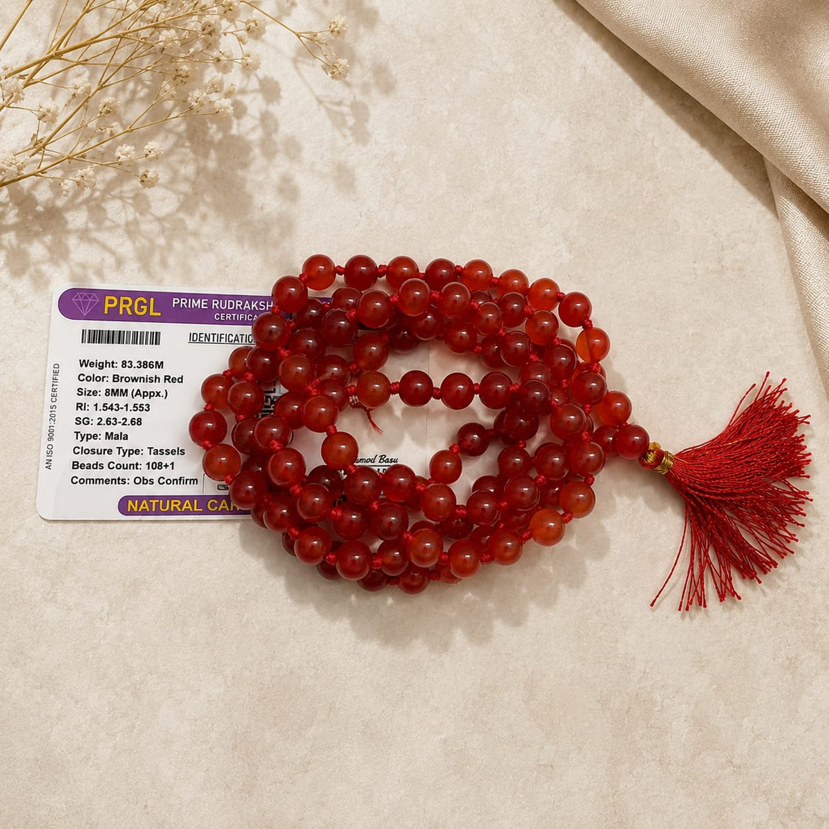 Natural Hessonite Gomed Mala and Bracelet Combo Lab Certified for Rahu Dosh