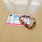 Natural Hessonite (Gomed) bracelet with 8mm round beads, stretchable and lab certified—used for mental clarity, Rahu balance, and spiritual healing