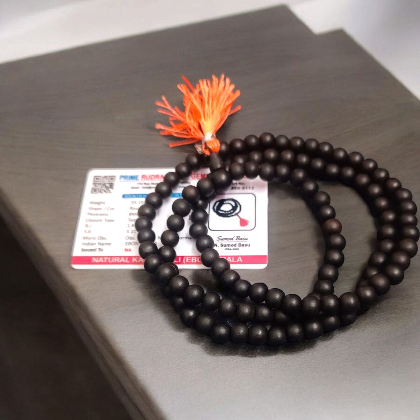 Natural Karungali Mala - Ebony wood beads, 108 beads, 8mm size, lab certified for meditation and prayer.