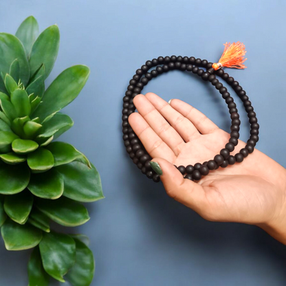 Natural Karungali Mala - Ebony wood beads, 108 beads, 8mm size, lab certified for meditation and prayer