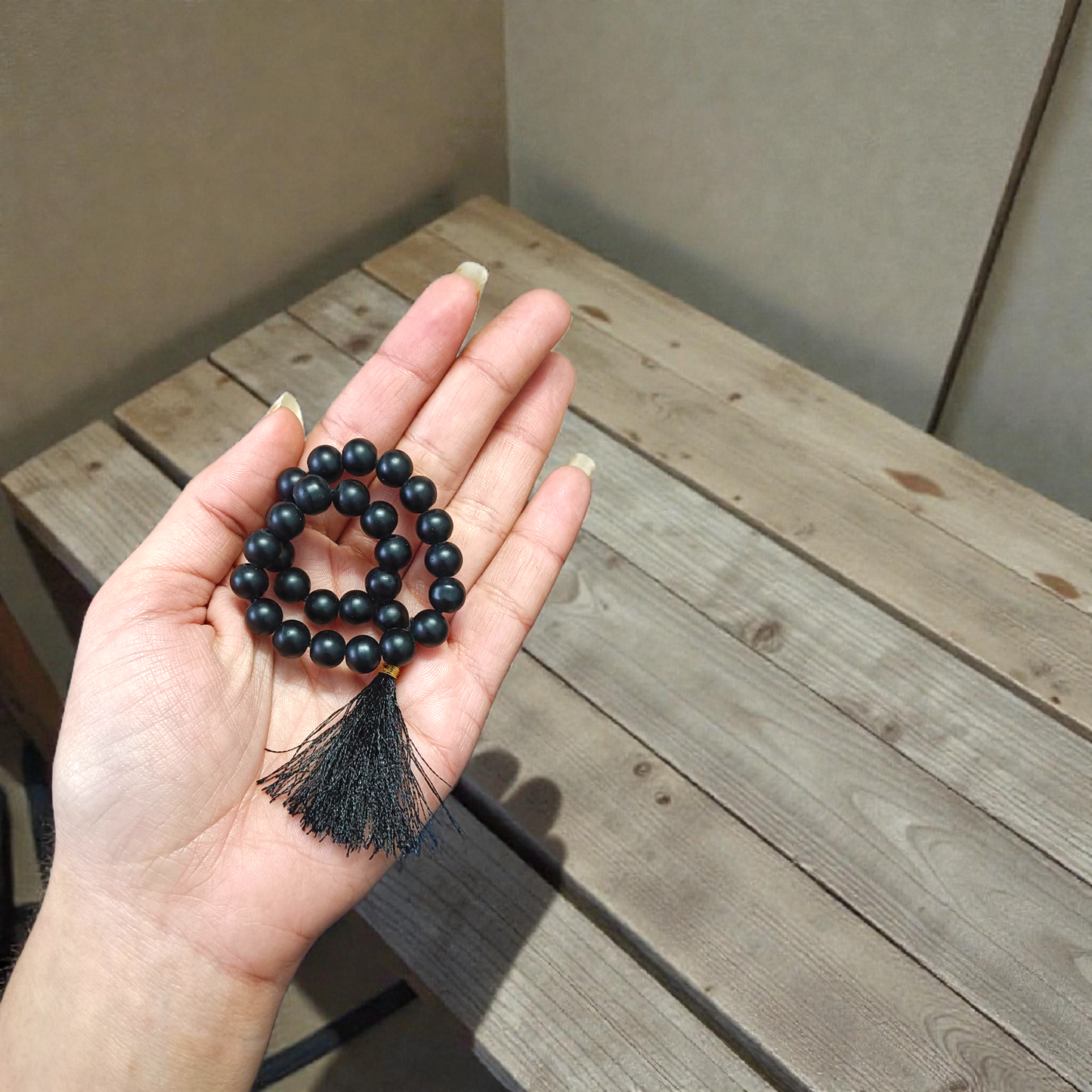 Natural Karungali Mala - Ebony wood beads, 108 beads, 8mm size, lab certified for meditation and prayer