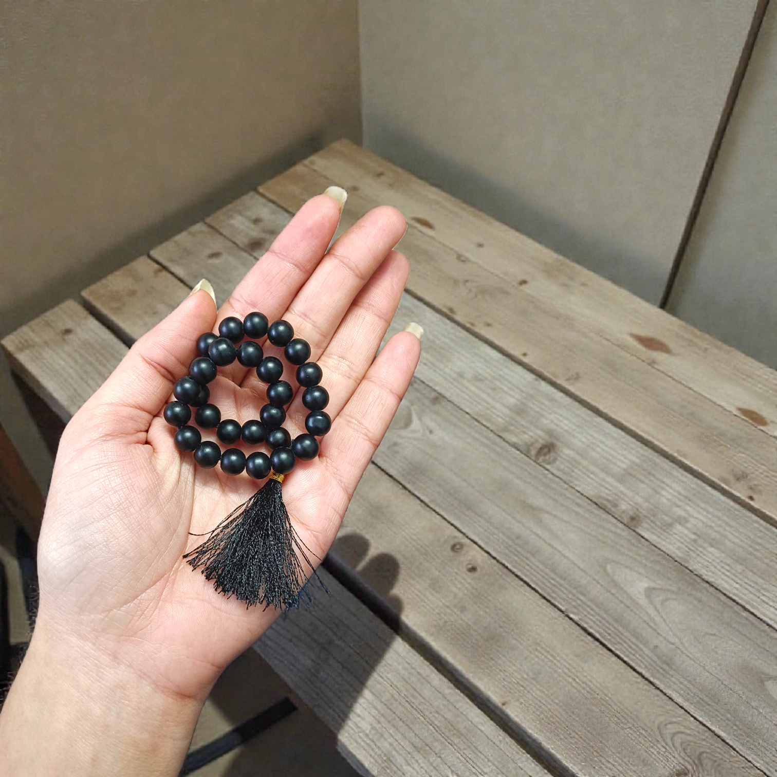 Natural Karungali Mala - Ebony wood beads, 108 beads, 8mm size, lab certified for meditation and prayer