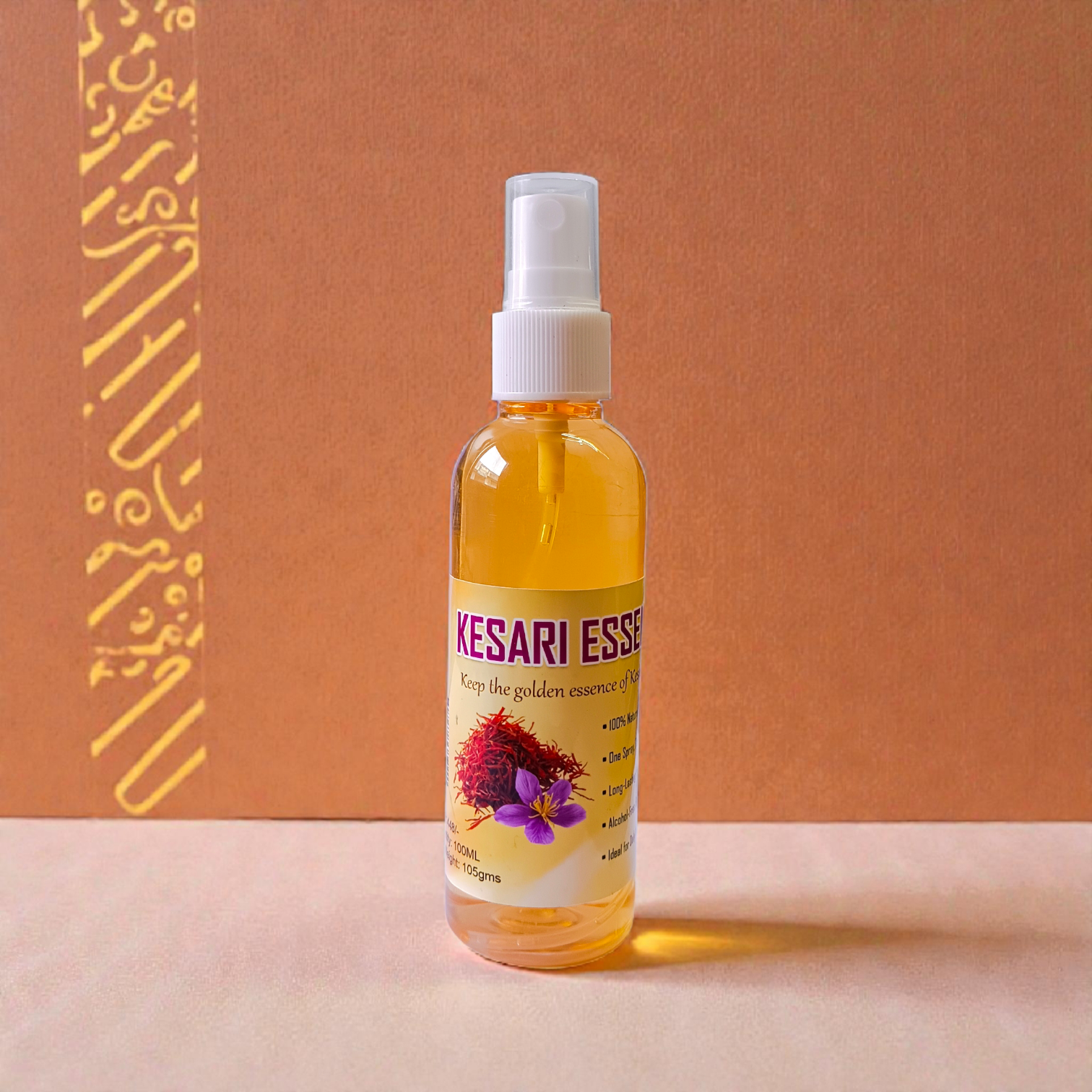 Natural Kesari Essence Spray Attar 100ML bottle with premium saffron-inspired fragrance packaging