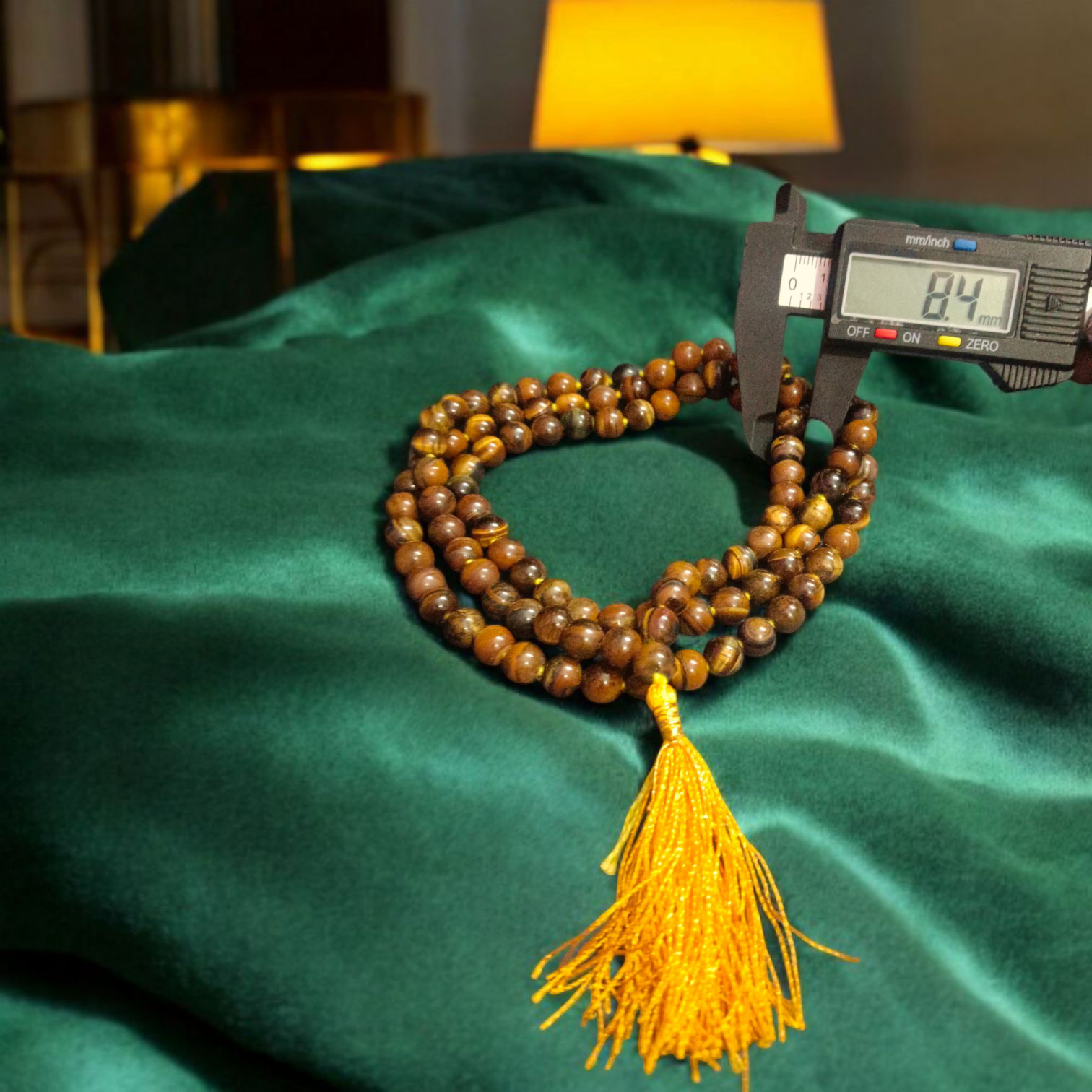 Natural Lab Certified Tiger Eye Mala with 108+1 and 27+1 Beads for Meditation and Healing

