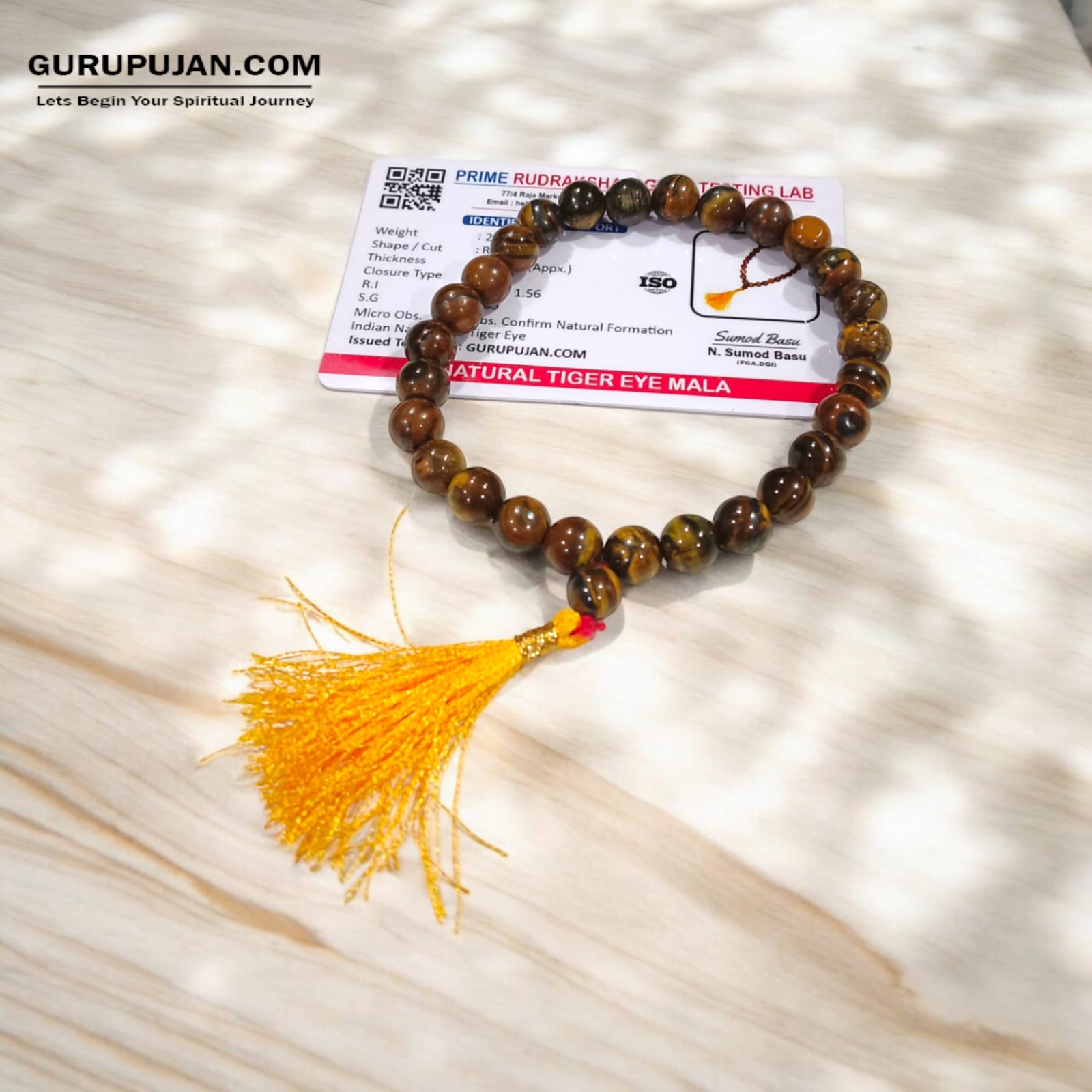 Natural Lab Certified Tiger Eye Mala with 108+1 and 27+1 Beads for Meditation and Healing

