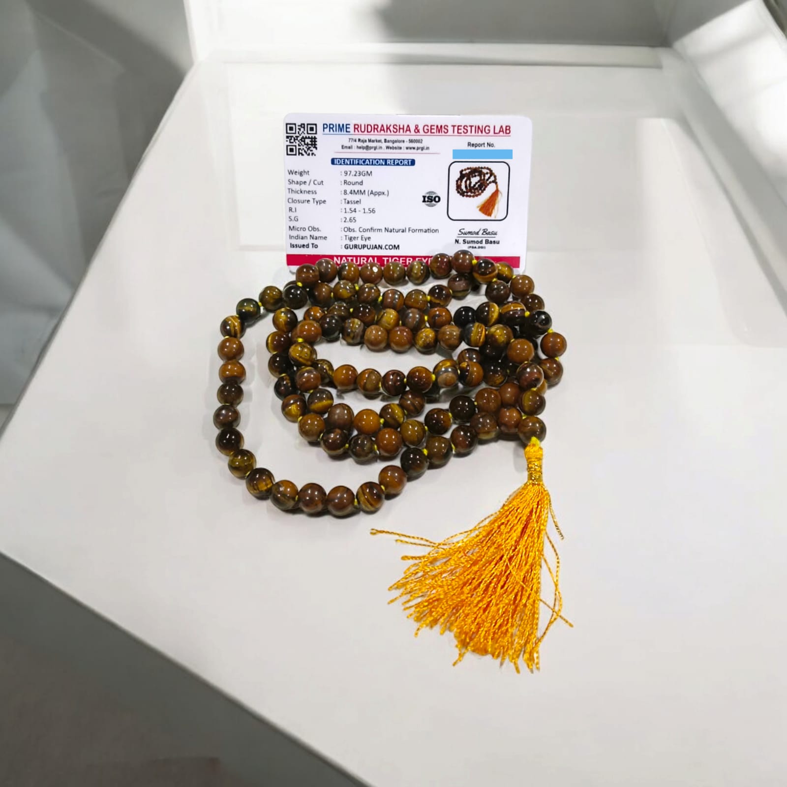 Natural Lab Certified Tiger Eye Mala with 108+1 and 27+1 Beads for Meditation and Healing

