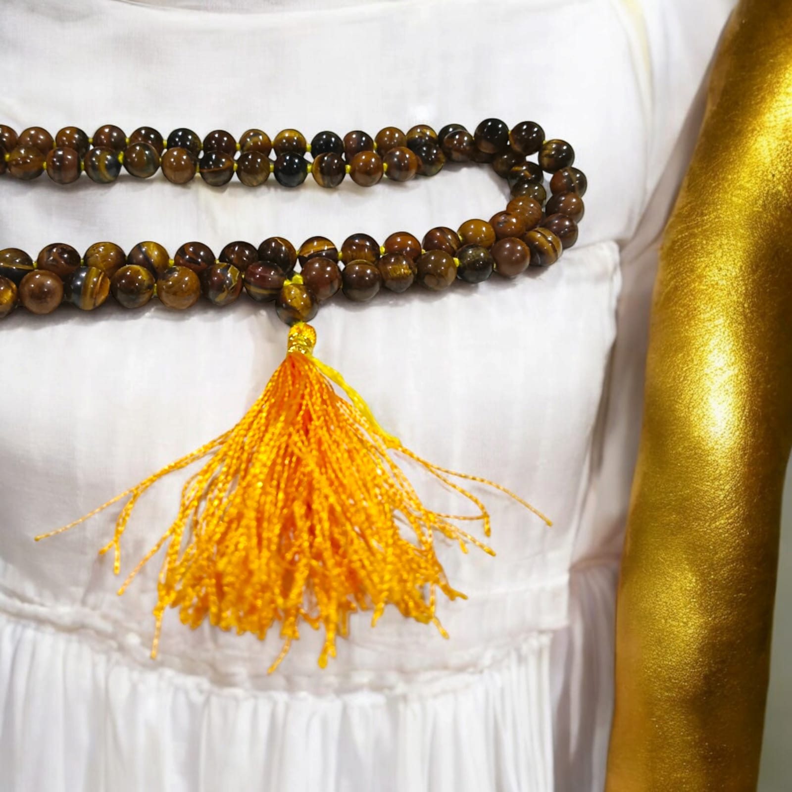 Natural Lab Certified Tiger Eye Mala with 108+1 and 27+1 Beads for Meditation and Healing

