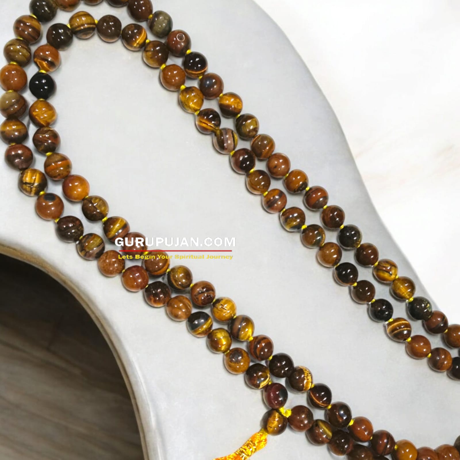 Natural Lab Certified Tiger Eye Mala with 108+1 and 27+1 Beads for Meditation and Healing

