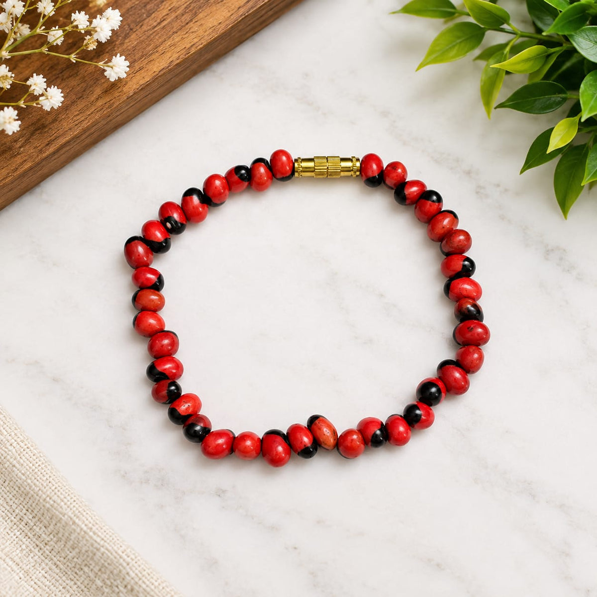Natural Lal Gunja Mala and Red Gunja Bracelet lab certified spiritual jewellery set