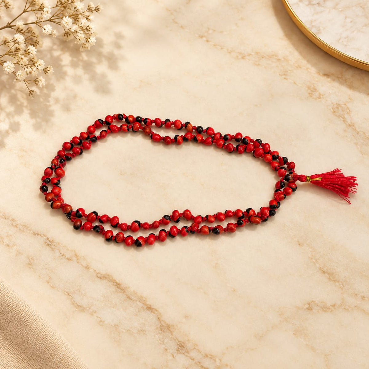 Natural Lal Gunja Mala and Red Gunja Bracelet lab certified spiritual jewellery set