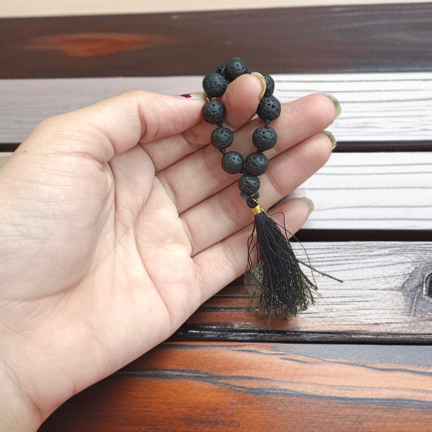 Natural Lava Finger Mala with 9+1 Beads (8mm), Lab Certified, for Meditation and Healing – Gurupujan