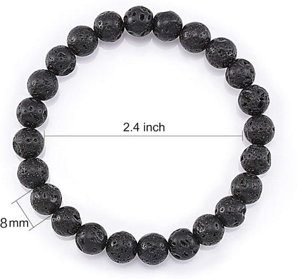Natural Lava Stone Bracelet with 8MM lab-certified beads, stretchable design for grounding, calming, and aromatherapy benefits.