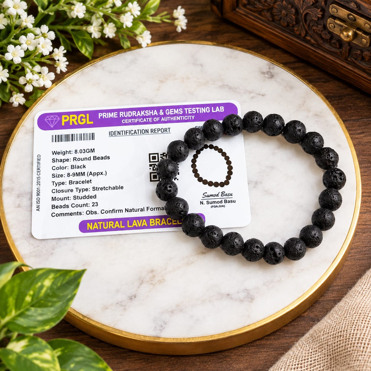 Natural Lava Stone Bracelet with 8MM lab-certified beads, stretchable design for grounding, calming, and aromatherapy benefits