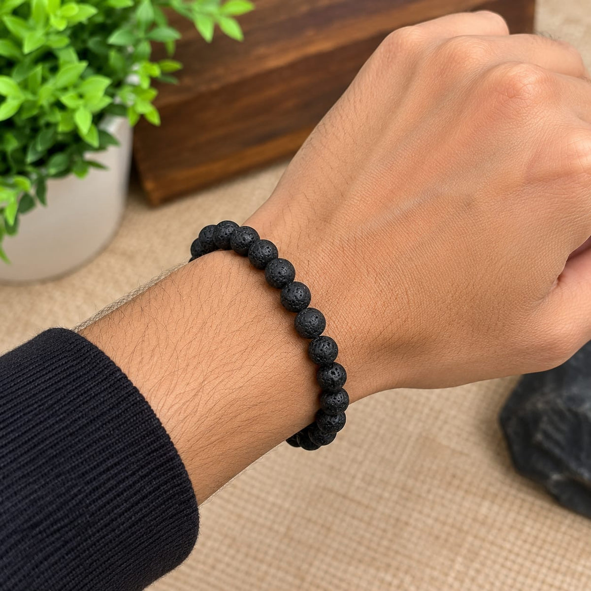 Natural Lava Stone Bracelet with 8MM lab-certified beads, stretchable design for grounding, calming, and aromatherapy benefits