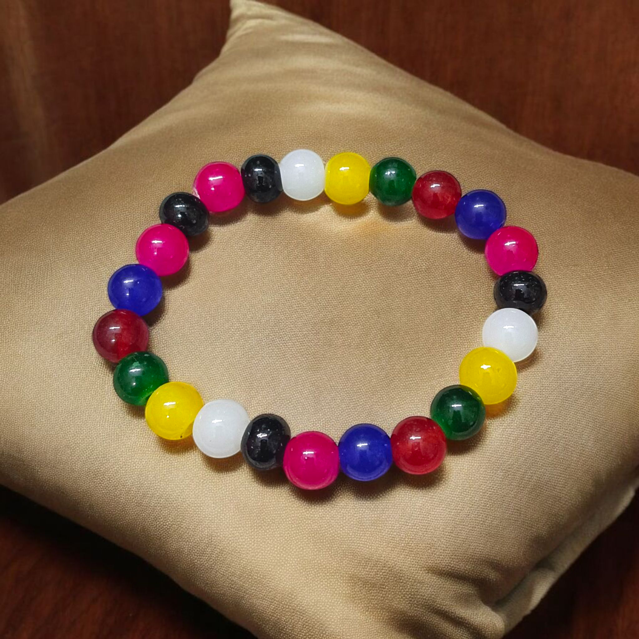Natural Mix Agate Bracelet with approx. 8mm polished multicolor beads, stretchable design, and lab certified for chakra healing