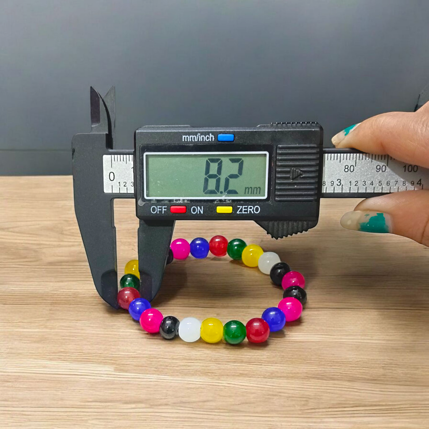 Natural Mix Agate Bracelet with approx. 8mm polished multicolor beads, stretchable design, and lab certified for chakra healing